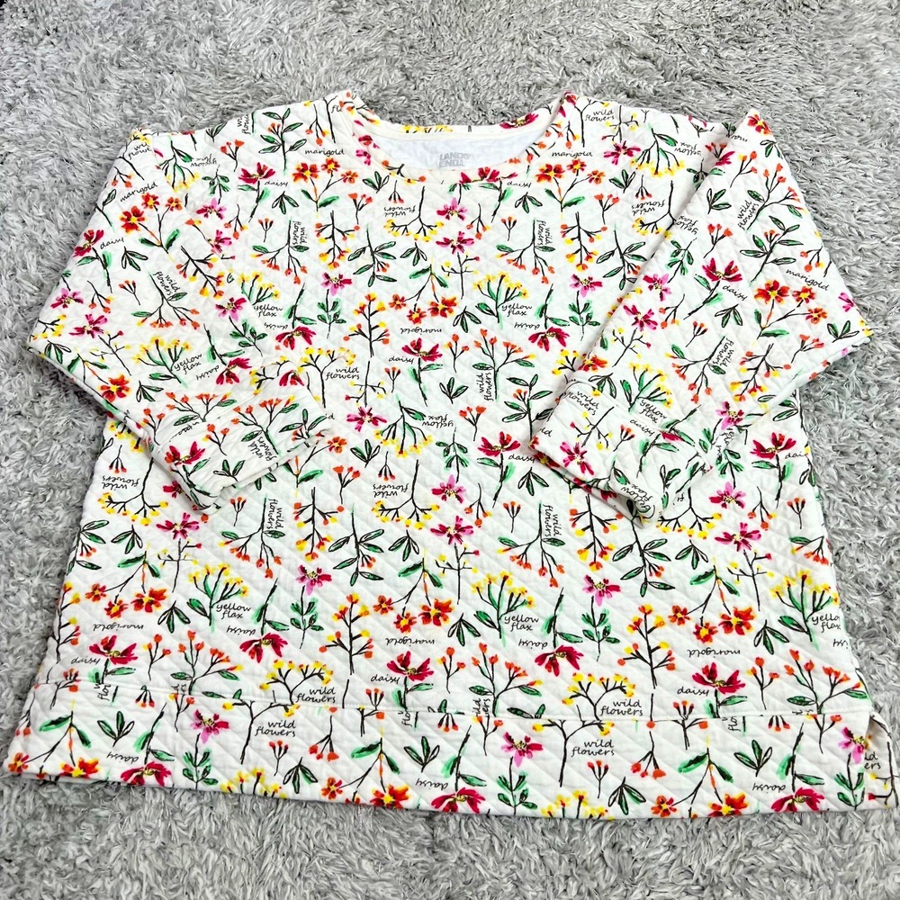 Lands' End XL Quilted Wildflower Floral Pullover Top Botanical Cottagecore - Picture 3 of 10